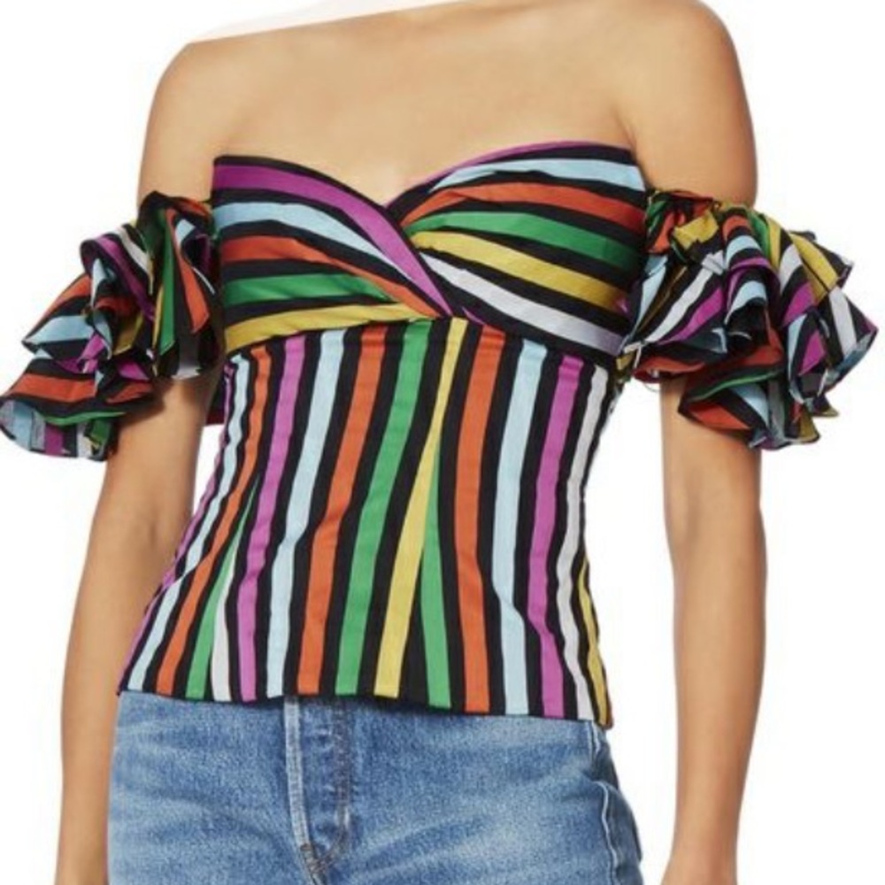Caroline Constas Multicolor Striped Off-Shoulder Tank Top